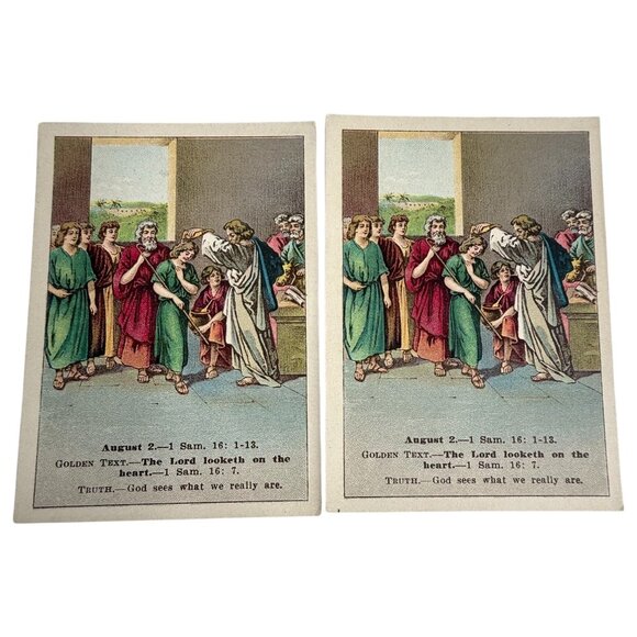 Antique 1908 Bible Lesson Picture Cards David C Cook Lot of 18 Christian Vintage - Picture 7 of 11